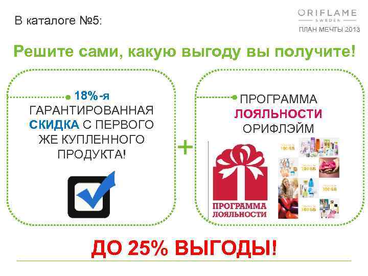 В каталоге № 5: ПЛАН МЕЧТЫ 2013 Решите сами, какую выгоду вы получите! 18%-я