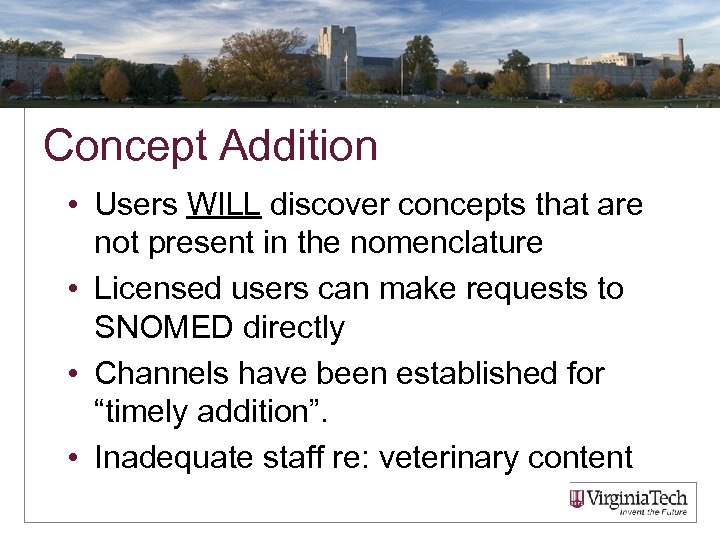 Concept Addition • Users WILL discover concepts that are not present in the nomenclature