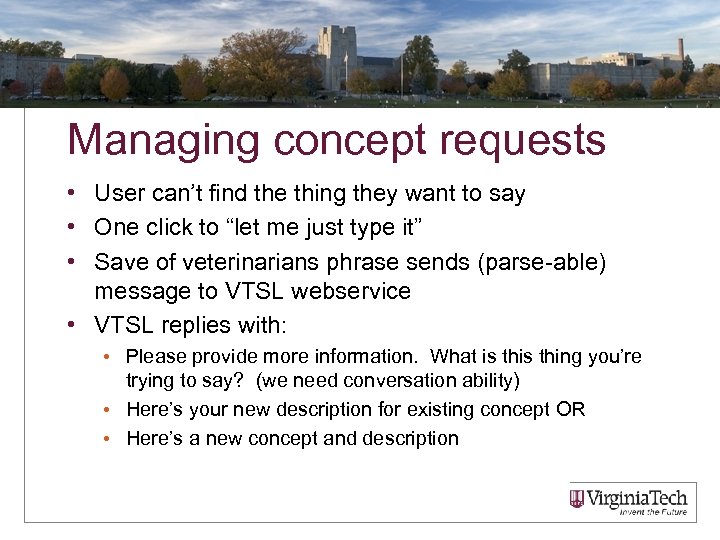 Managing concept requests • User can’t find the thing they want to say •