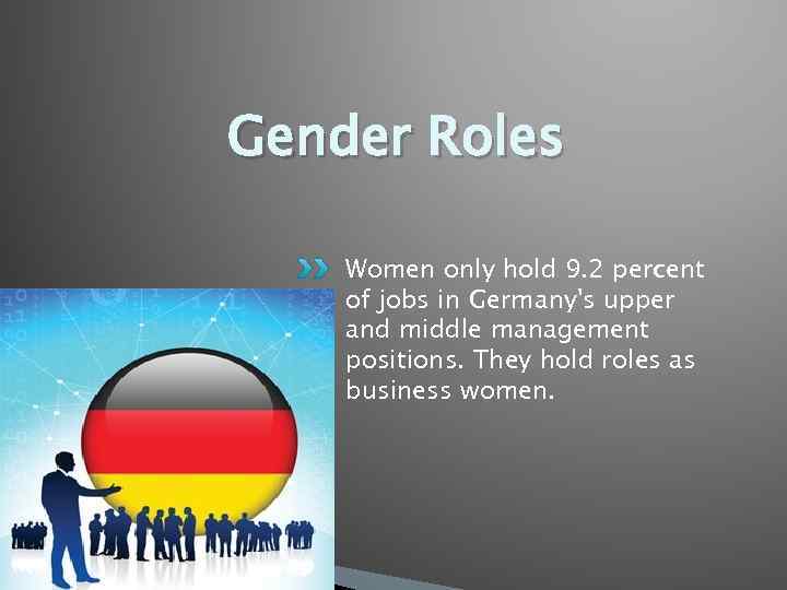 Gender Roles Women only hold 9. 2 percent of jobs in Germany's upper and