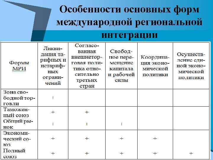 Особенности основных форм международной региональной интеграции 