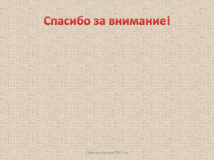 Спасибо за внимание! с. Красноусольский 2017 год 