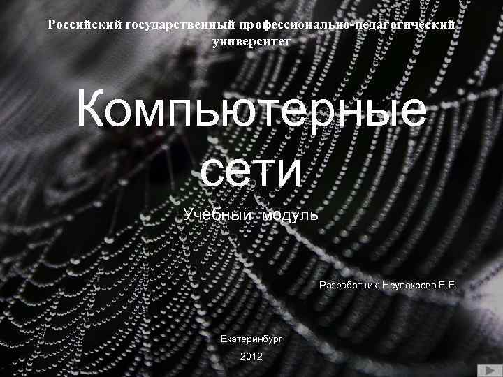 Российский государственный профессионально-педагогический университет Компьютерные сети Учебный модуль Разработчик: Неупокоева Е. Е. Екатеринбург 2012