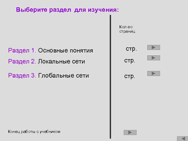 Выберите раздел для изучения: Кол-во страниц Раздел 1. Основные понятия стр. Раздел 2. Локальные