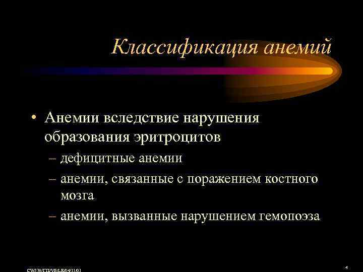 Классификация анемий • Анемии вследствие нарушения образования эритроцитов – дефицитные анемии – анемии, связанные