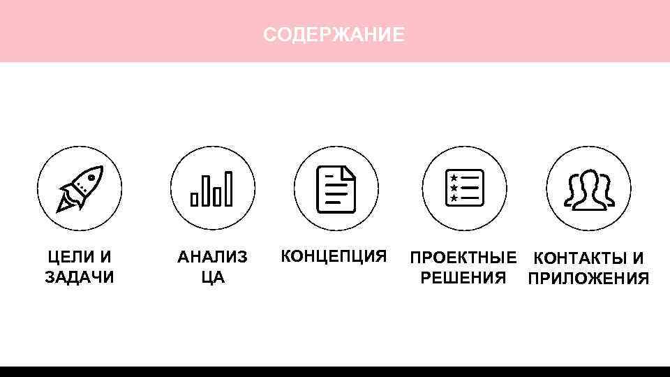 СОДЕРЖАНИЕ ЦЕЛИ И ЗАДАЧИ АНАЛИЗ ЦА КОНЦЕПЦИЯ ПРОЕКТНЫЕ КОНТАКТЫ И РЕШЕНИЯ ПРИЛОЖЕНИЯ 