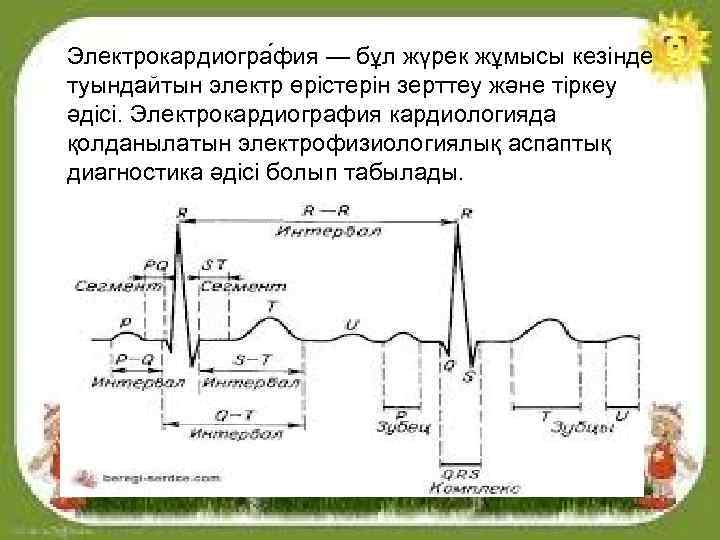 Электрокардиогра фия — бұл жүрек жұмысы кезінде туындайтын электр өрістерін зерттеу және тіркеу әдісі.