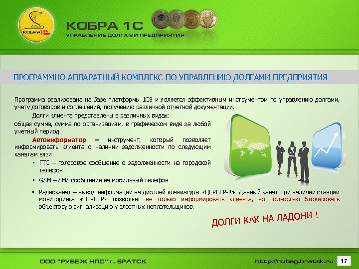  ПРОГРАММНО АППАРАТНЫЙ КОМПЛЕКС ПО УПРАВЛЕНИЮ ДОЛГАМИ ПРЕДПРИЯТИЯ Программа реализована на базе платформы 1