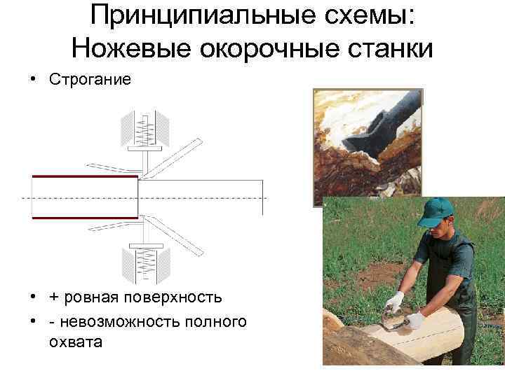 Принципиальные схемы: Ножевые окорочные станки • Строгание • + ровная поверхность • - невозможность