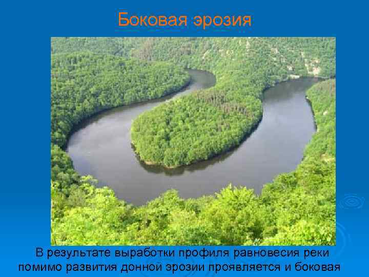 Боковая эрозия В результате выработки профиля равновесия реки помимо развития донной эрозии проявляется и