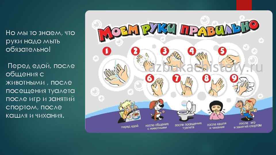 Но мы то знаем, что руки надо мыть обязательно! Перед едой, после общения с