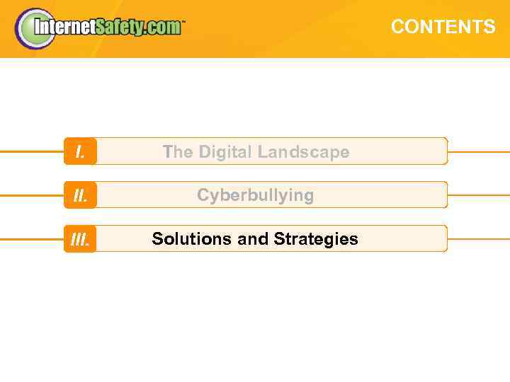 CONTENTS I. The Digital Landscape II. Cyberbullying III. Solutions and Strategies 