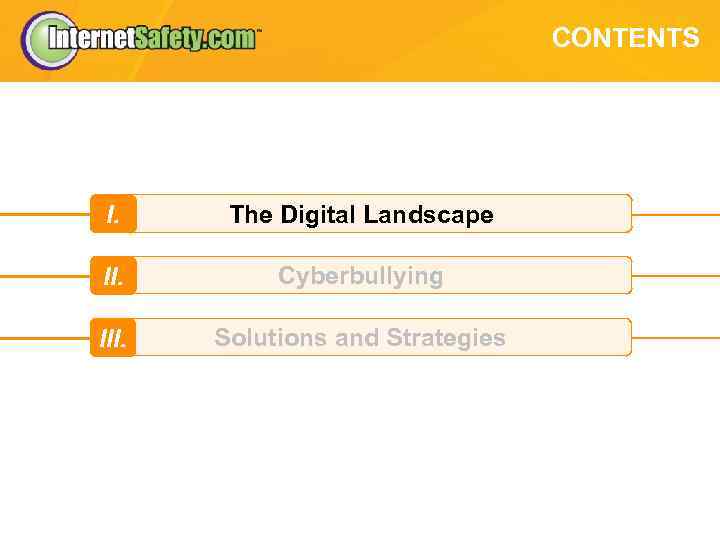 CONTENTS I. The Digital Landscape II. Cyberbullying III. Solutions and Strategies 