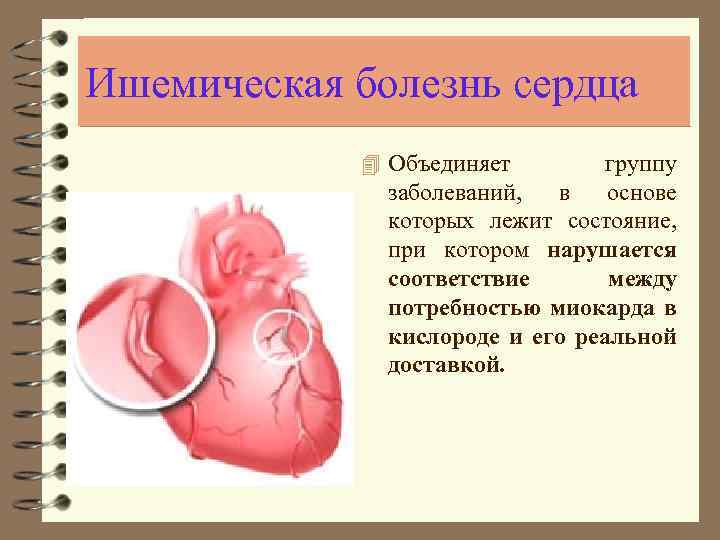 Ишемическая болезнь сердца 4 Объединяет группу заболеваний, в основе которых лежит состояние, при котором