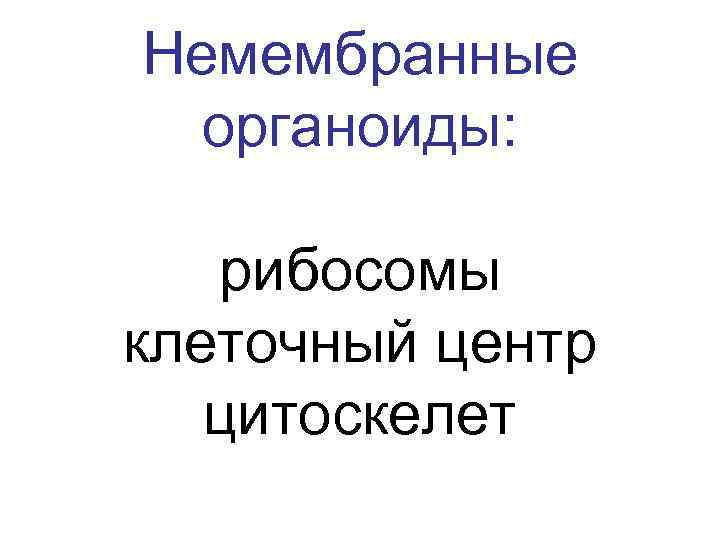 Немембранные органоиды: рибосомы клеточный центр цитоскелет 