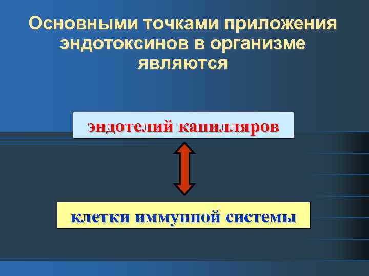 Основными точками приложения эндотоксинов в организме являются эндотелий капилляров клетки иммунной системы 
