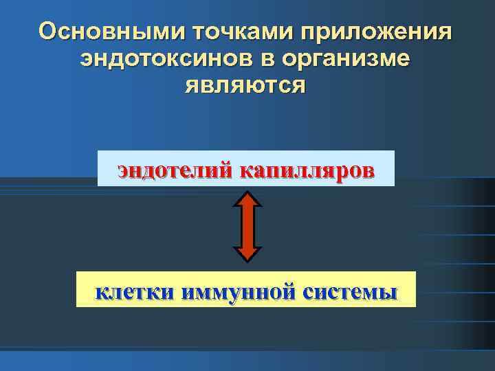 Основными точками приложения эндотоксинов в организме являются эндотелий капилляров клетки иммунной системы 