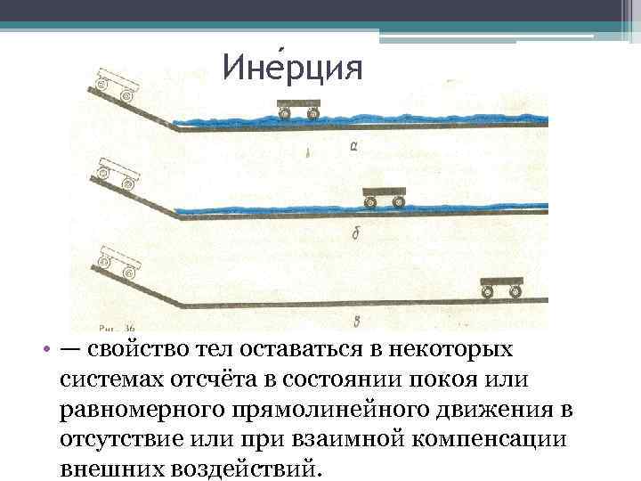 Ине рция • — свойство тел оставаться в некоторых системах отсчёта в состоянии покоя