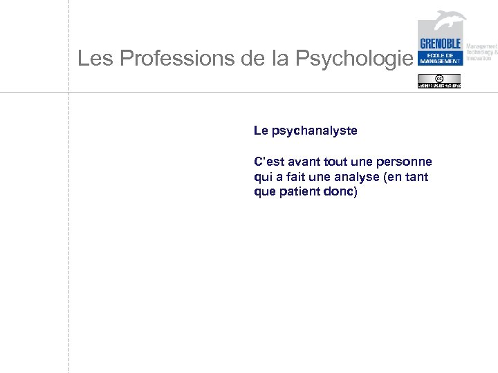 Les Professions de la Psychologie Le psychanalyste C’est avant tout une personne qui a