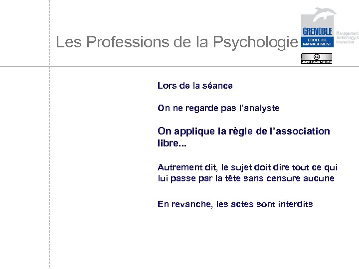 Les Professions de la Psychologie Lors de la séance On ne regarde pas l’analyste