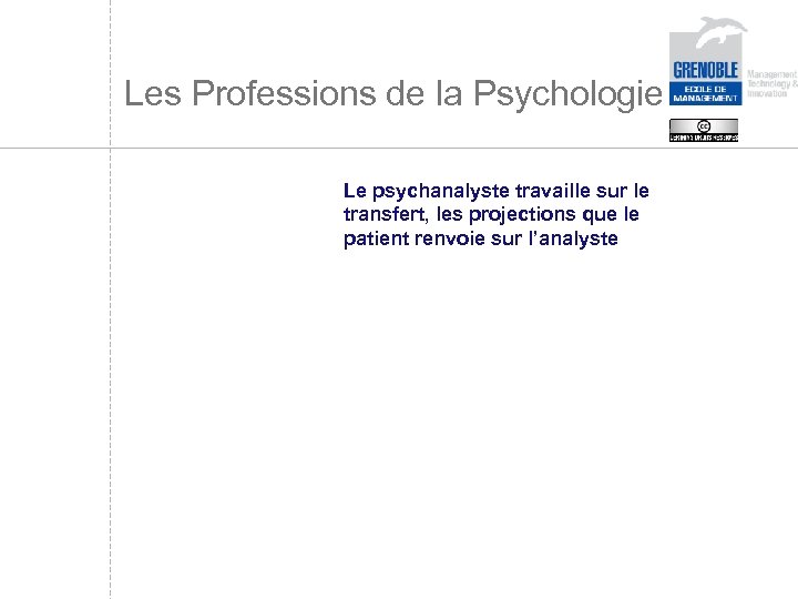 Les Professions de la Psychologie Le psychanalyste travaille sur le transfert, les projections que