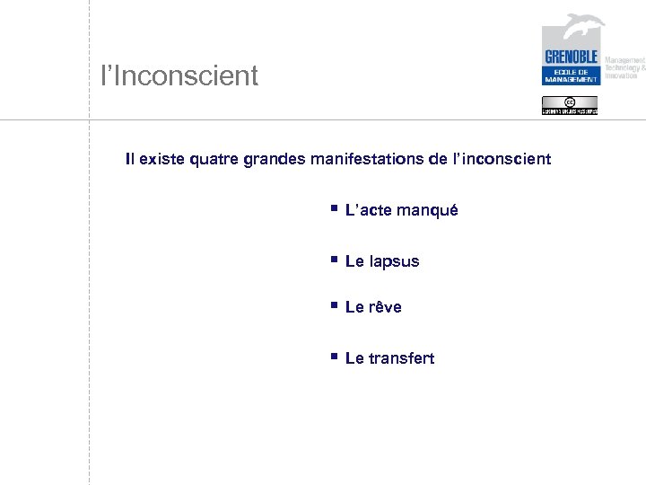 l’Inconscient Il existe quatre grandes manifestations de l’inconscient § L’acte manqué § Le lapsus