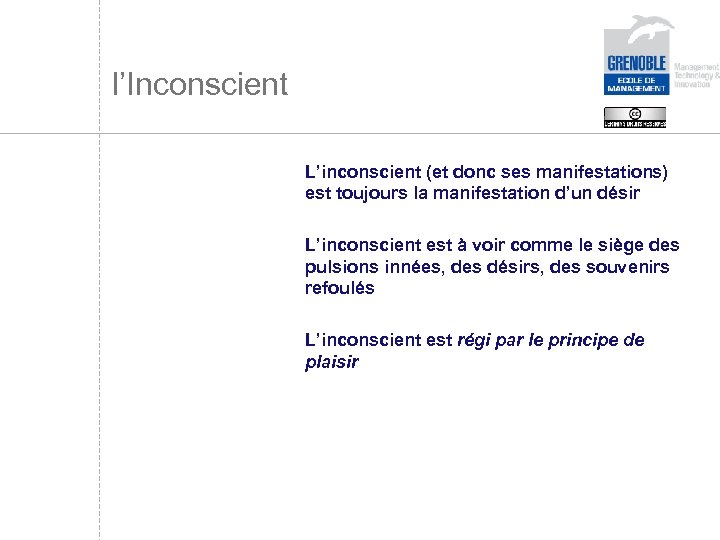 l’Inconscient L’inconscient (et donc ses manifestations) est toujours la manifestation d’un désir L’inconscient est