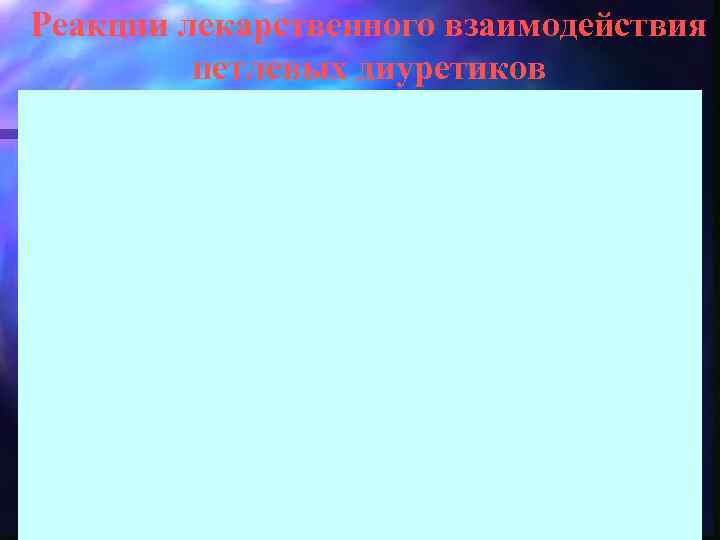 Реакции лекарственного взаимодействия петлевых диуретиков 