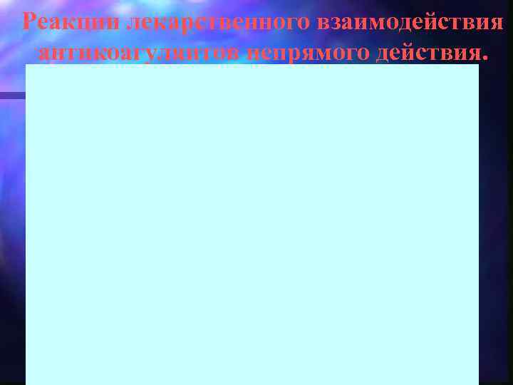 Реакции лекарственного взаимодействия антикоагулянтов непрямого действия. 