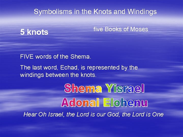 Symbolisms in the Knots and Windings 5 knots five Books of Moses FIVE words