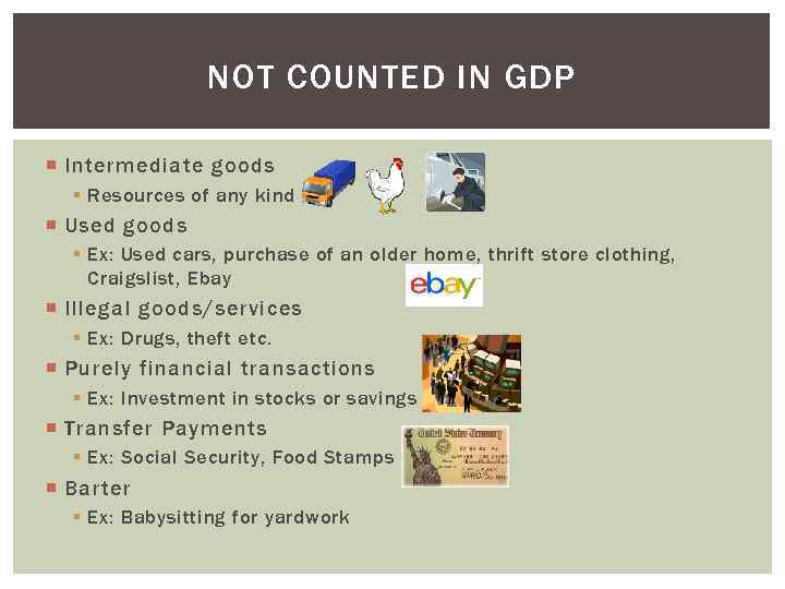 NOT COUNTED IN GDP Intermediate goods § Resources of any kind Used goods §