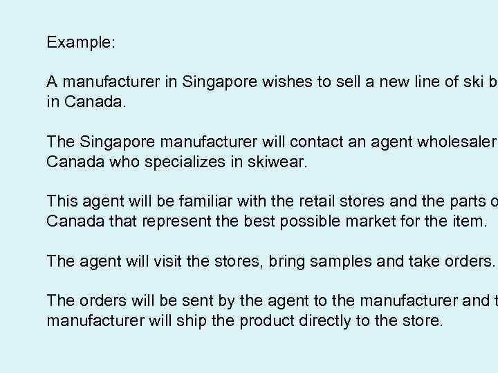 Example: A manufacturer in Singapore wishes to sell a new line of ski bo