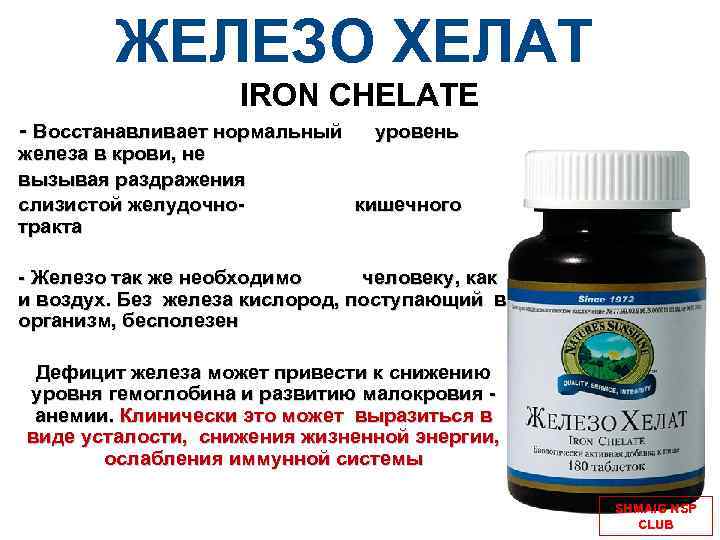 ЖЕЛЕЗО ХЕЛАТ IRON CHELATE - Восстанавливает нормальный железа в крови, не вызывая раздражения слизистой