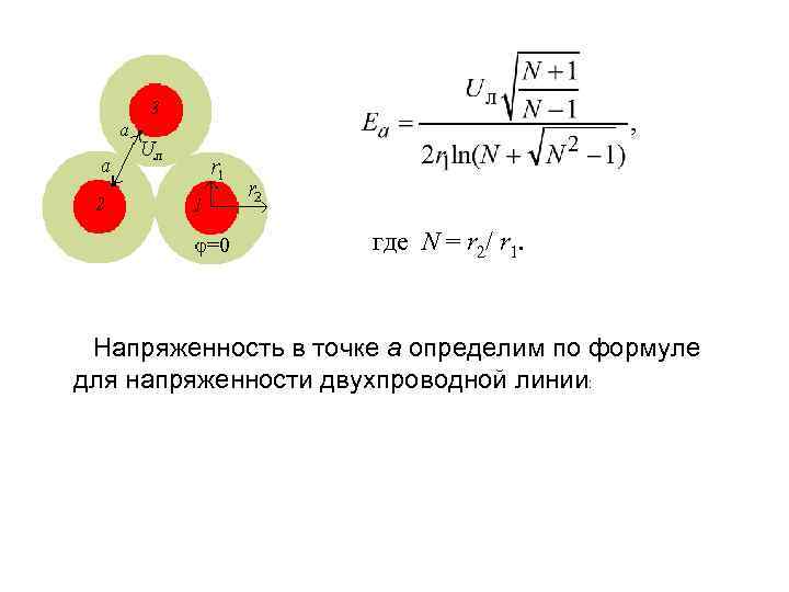 где N = r 2/ r 1. Напряженность в точке а определим по формуле