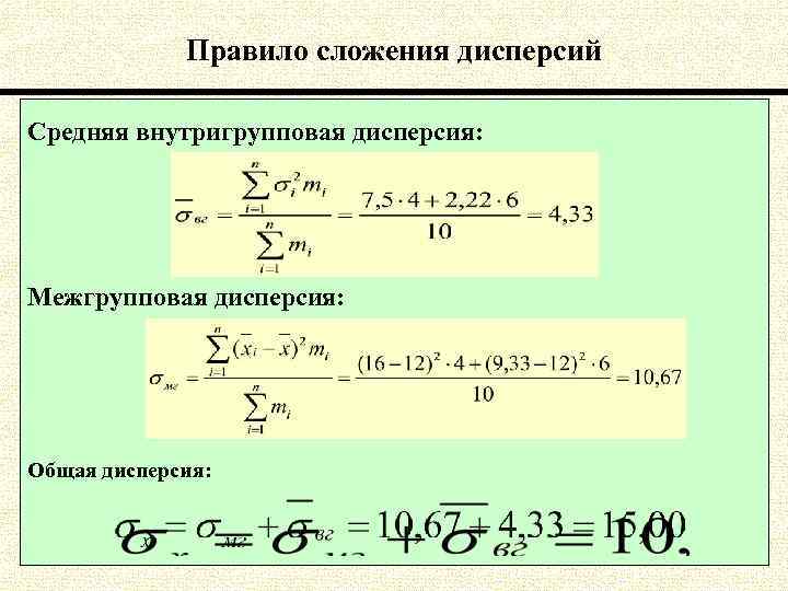 Внутригрупповая дисперсия формула