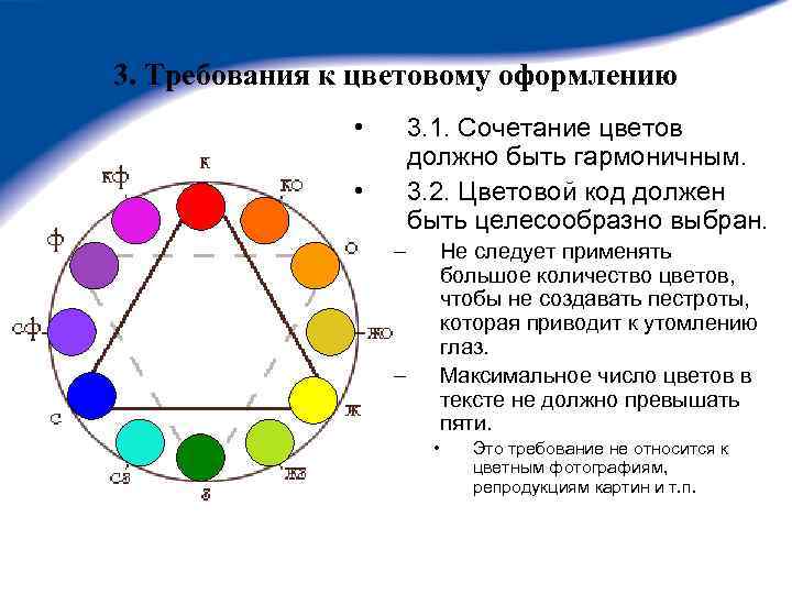 Сколько цветов должно. Требования к цветовому оформлению. Требование к оформлению комбинаций. Цветовые сочетания для аптеки. Какие цвета должны быть в презентации.