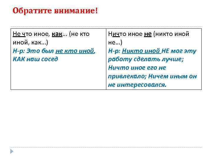 Обратите внимание! Не что иное, как… (не кто иной, как…) Н-р: Это был не