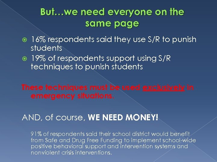 But…we need everyone on the same page 16% respondents said they use S/R to