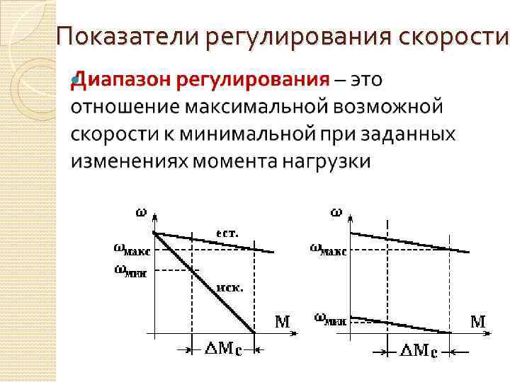 Показатели регулирования скорости 