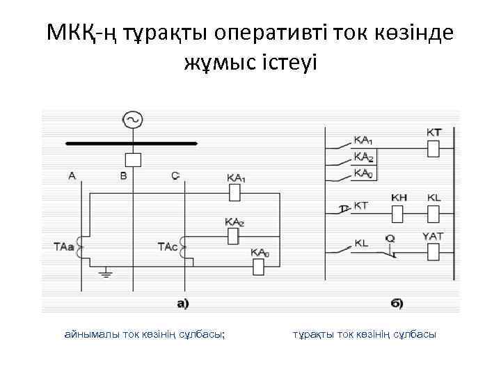 МКҚ-ң тұрақты оперативті ток көзінде жұмыс істеуі айнымалы ток көзінің сұлбасы; тұрақты ток көзінің