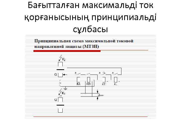 Бағытталған максимальді ток қорғанысының принципиальді сұлбасы 