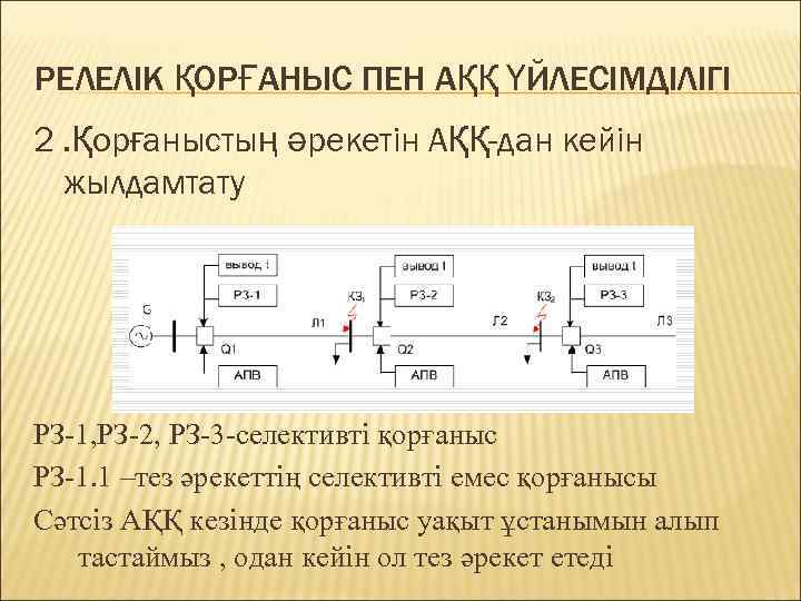 РЕЛЕЛІК ҚОРҒАНЫС ПЕН АҚҚ ҮЙЛЕСІМДІЛІГІ 2. Қорғаныстың әрекетін АҚҚ-дан кейін жылдамтату РЗ-1, РЗ-2, РЗ-3