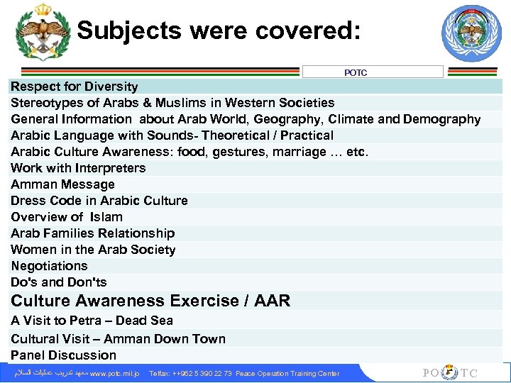 Subjects were covered: POTC Respect for Diversity Stereotypes of Arabs & Muslims in Western