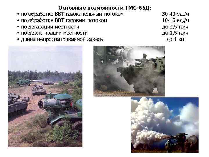  • • • Основные возможности ТМС-65 Д: по обработке ВВТ газокапельным потоком по