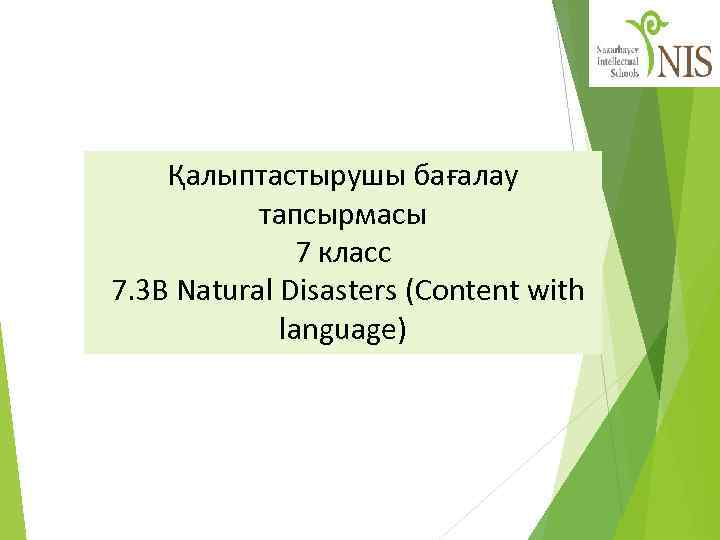 Қалыптастырушы бағалау тапсырмасы 7 класс 7. 3 B Natural Disasters (Content with language) 