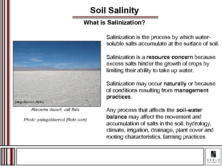 Soil Salinity What is Salinization? Salinization is the process by which watersoluble salts accumulate