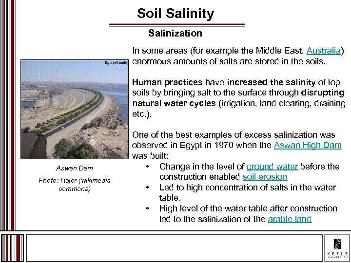 Soil Salinity Salinization In some areas (for example the Middle East, Australia) enormous amounts