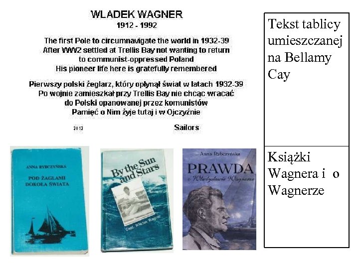 Tekst tablicy umieszczanej na Bellamy Cay Książki Wagnera i o Wagnerze 