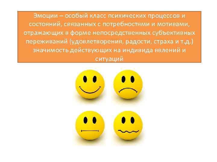 Эмоции – особый класс психических процессов и состояний, связанных с потребностями и мотивами, отражающих