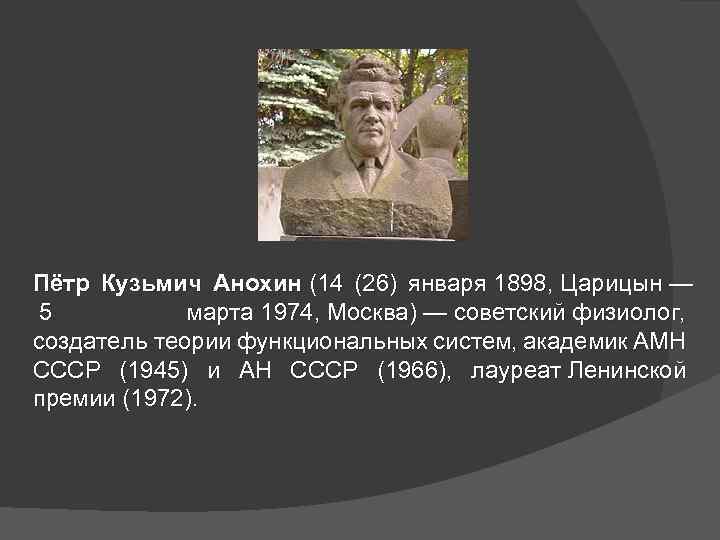 Пётр Кузьмич Анохин (14 (26) января 1898, Царицын — 5 марта 1974, Москва) —